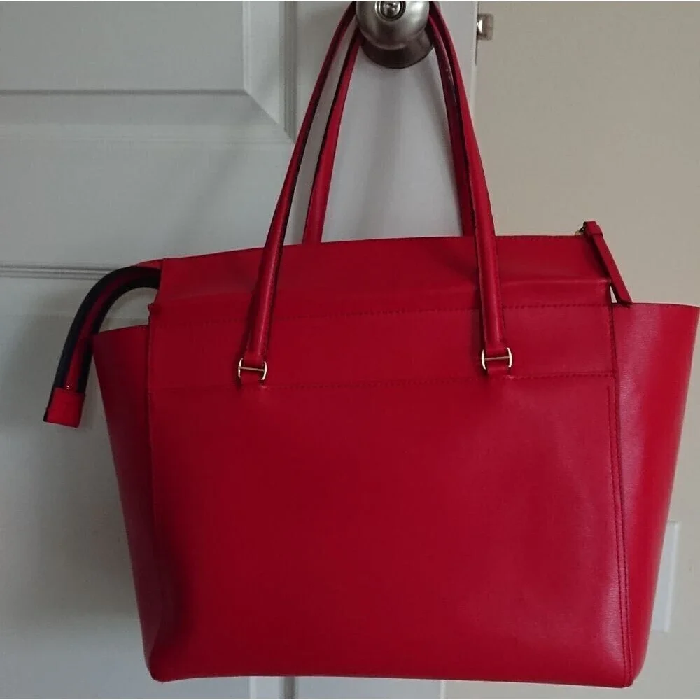 Tory Burch Parker Tote Top Zip Handbag Satchel Red Ginger